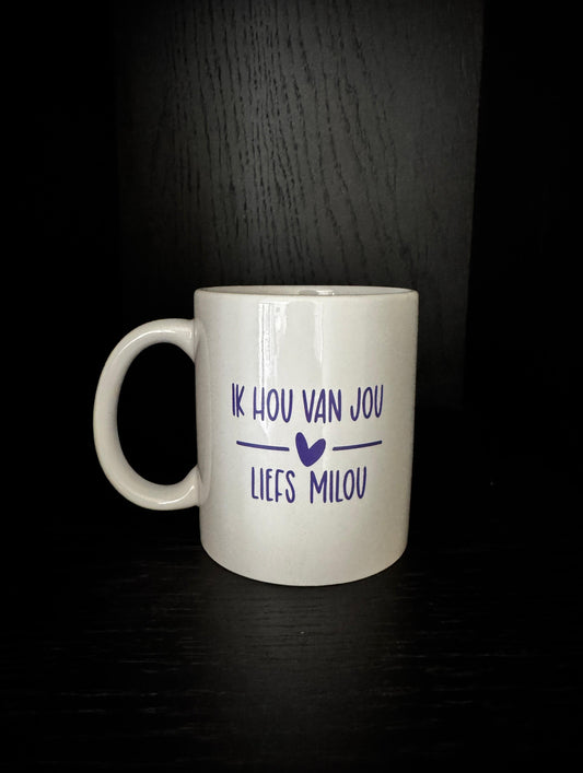Koffie- of theemok met hart - gepersonaliseerd met naam of tekst naar keuze!